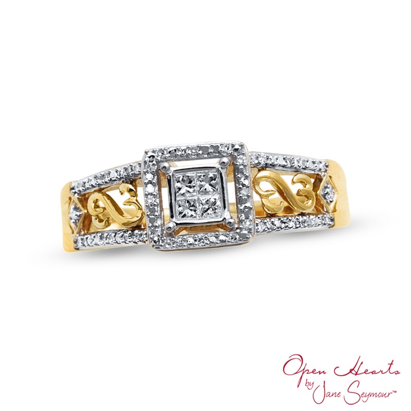 Open Hearts by Jane Seymour™ 0.15 CT. T.W. Quad Princess-Cut Diamond Frame Ring in 10K Gold