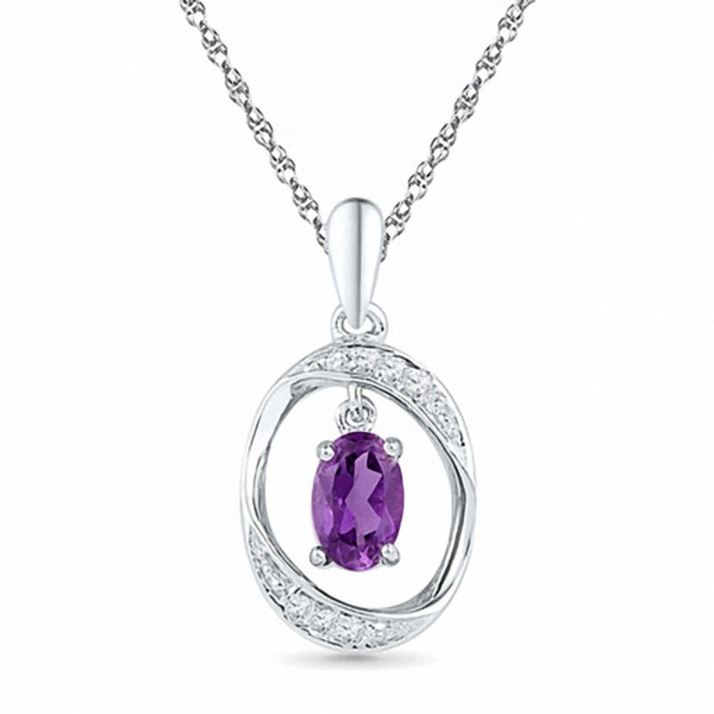 Oval Amethyst and Diamond Accent Oval Pendant in 10K White Gold