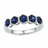 Thumbnail Image 0 of Blue Lab-Created Sapphire Hexagon Frame Five Stone Ring in Sterling Silver