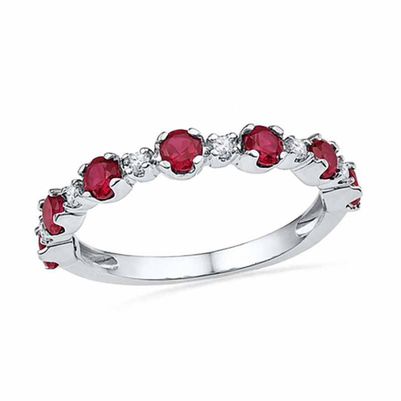 Alternating Lab-Created Ruby and White Lab-Created Sapphire Ring in Sterling Silver