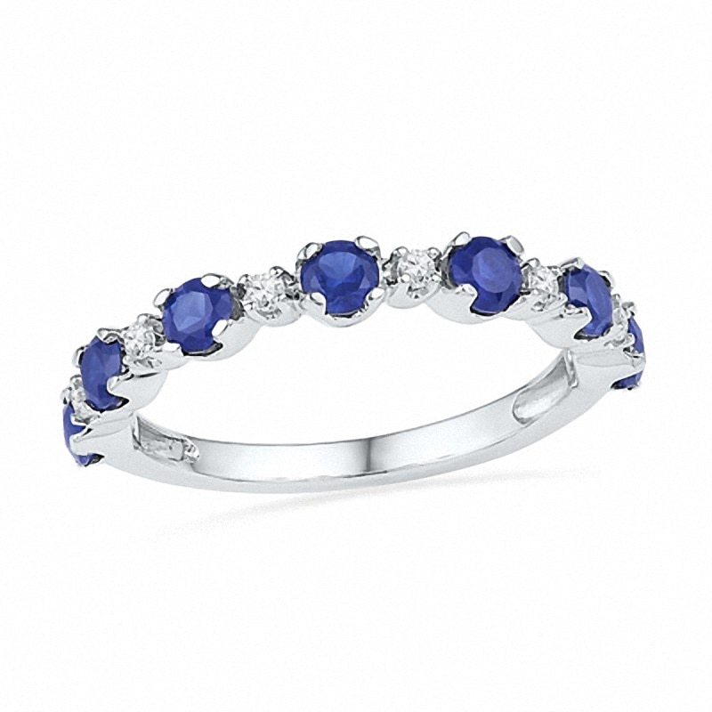 Alternating Blue and White Lab-Created Sapphire Ring in Sterling Silver