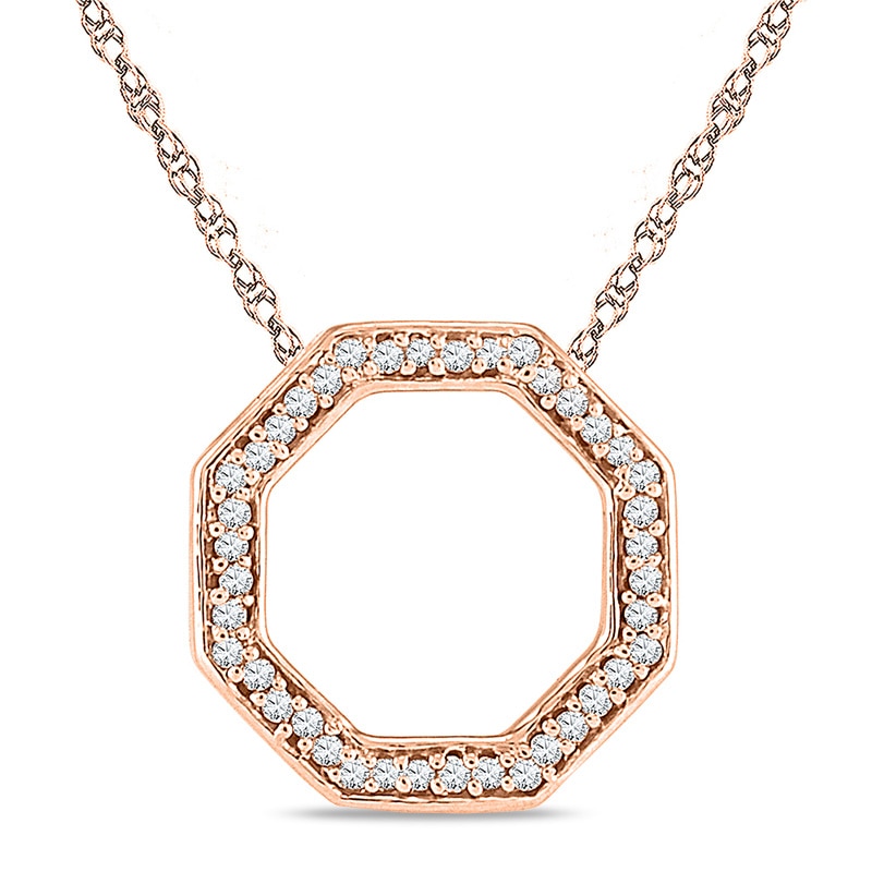 Diamond Accent Outline Octagon Pendant in 10K Rose Gold