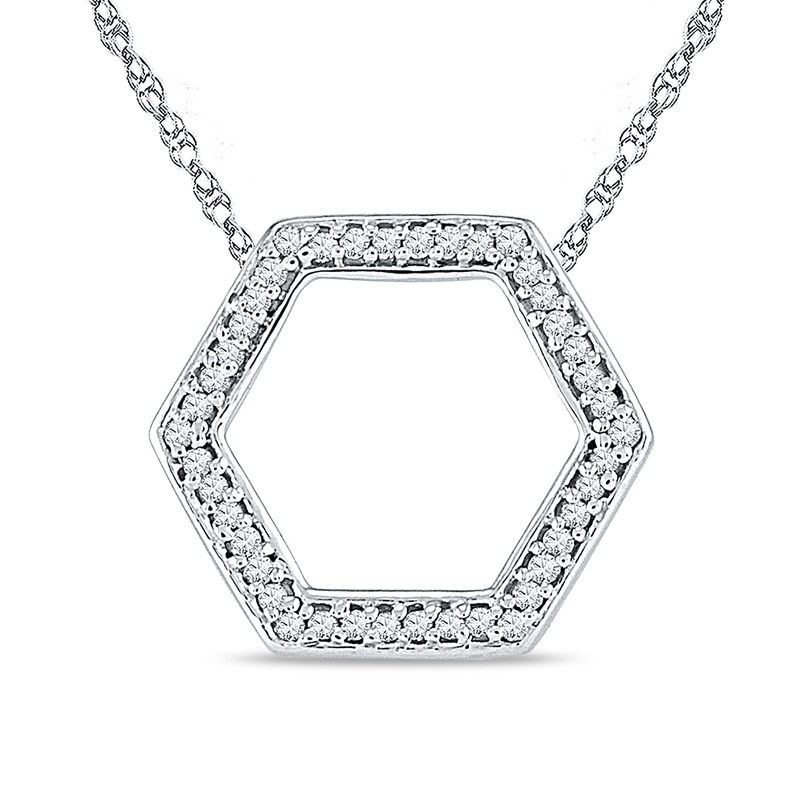 Diamond Accent Outline Hexagon Pendant in 10K White Gold