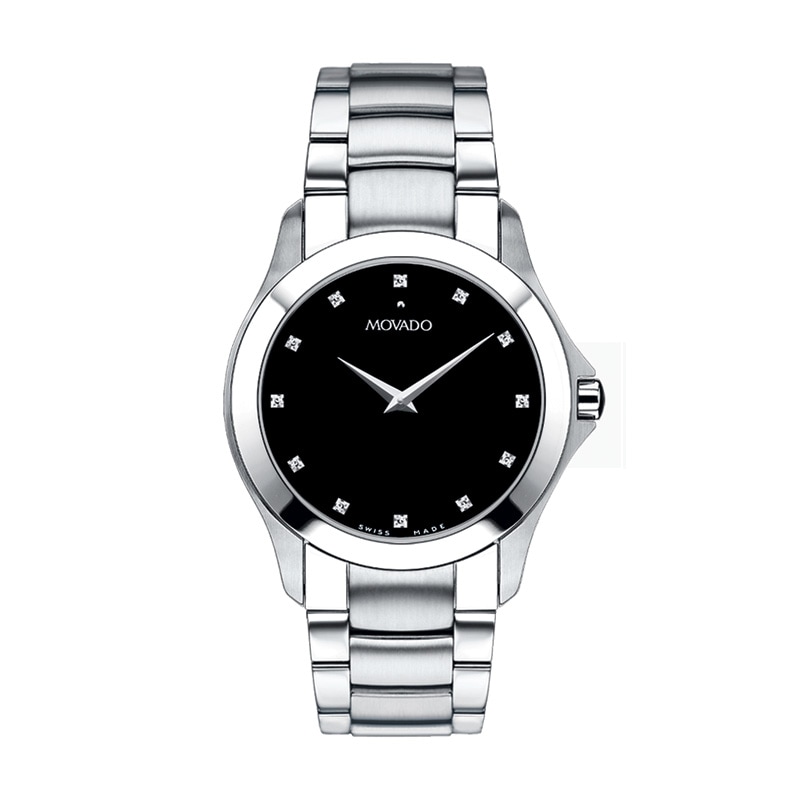 Men's Movado Masino™ Stainless Steel Watch with Black Dial (Model: 606185)