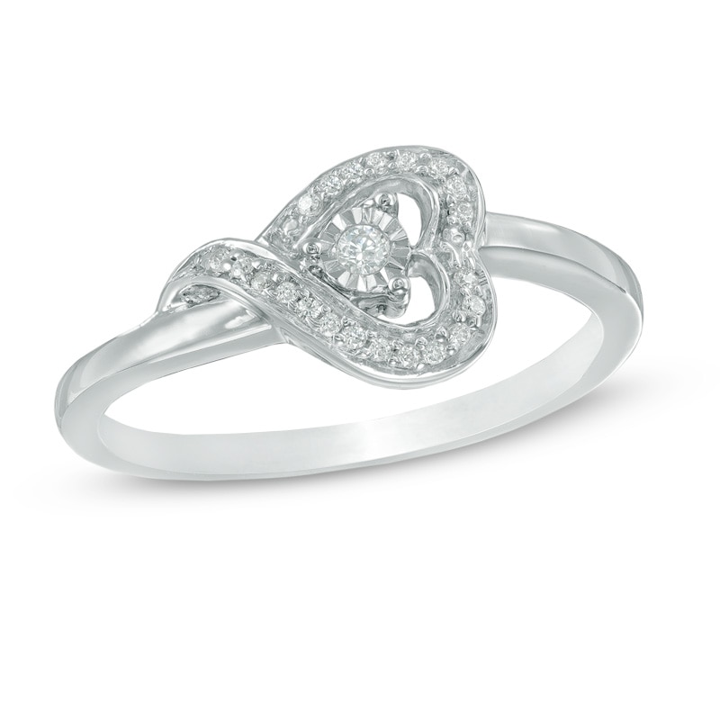 Diamond Accent Sideways Heart Ring in Sterling Silver