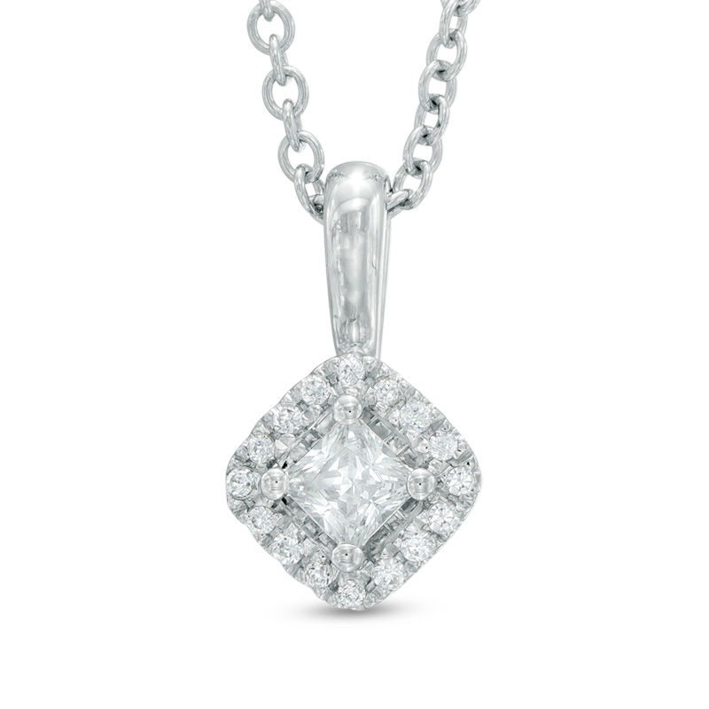Vera Wang Love Collection 0.23 CT. T.W. Princess-Cut Diamond and Blue Sapphire Frame Pendant in 14K White Gold