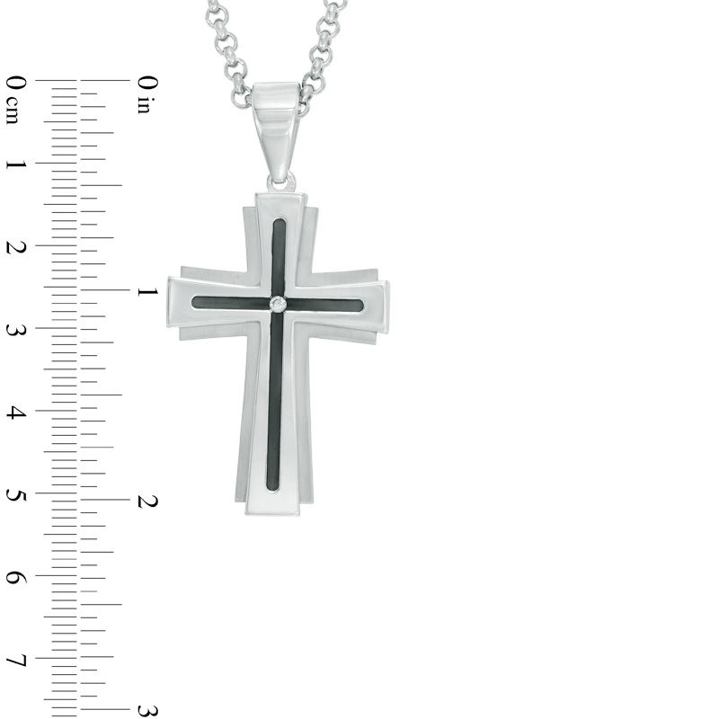 Men's Diamond Accent Groove Cross Pendant in Two-Tone Stainless Steel - 24"