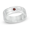 Thumbnail Image 0 of Men's Garnet Solitaire Wedding Band in Sterling Silver