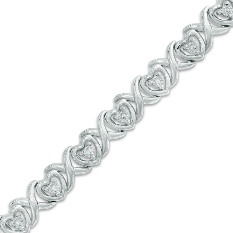Diamond Accent Heart with "X" Link Bracelet in Sterling Silver - 7.5"