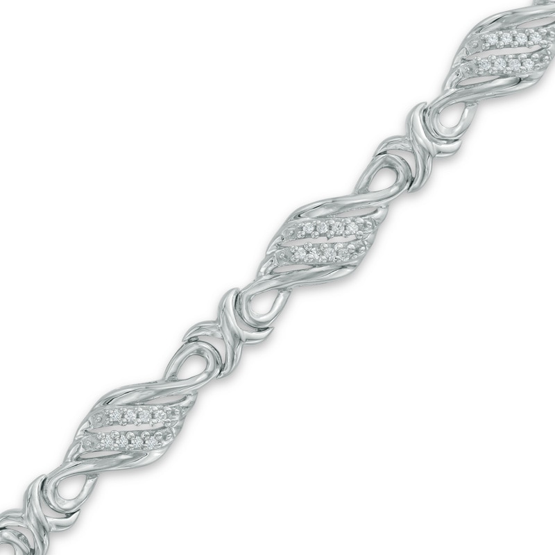 0.23 CT. T.W. Diamond Flame and "X" Link Bracelet in Sterling Silver - 7.5"