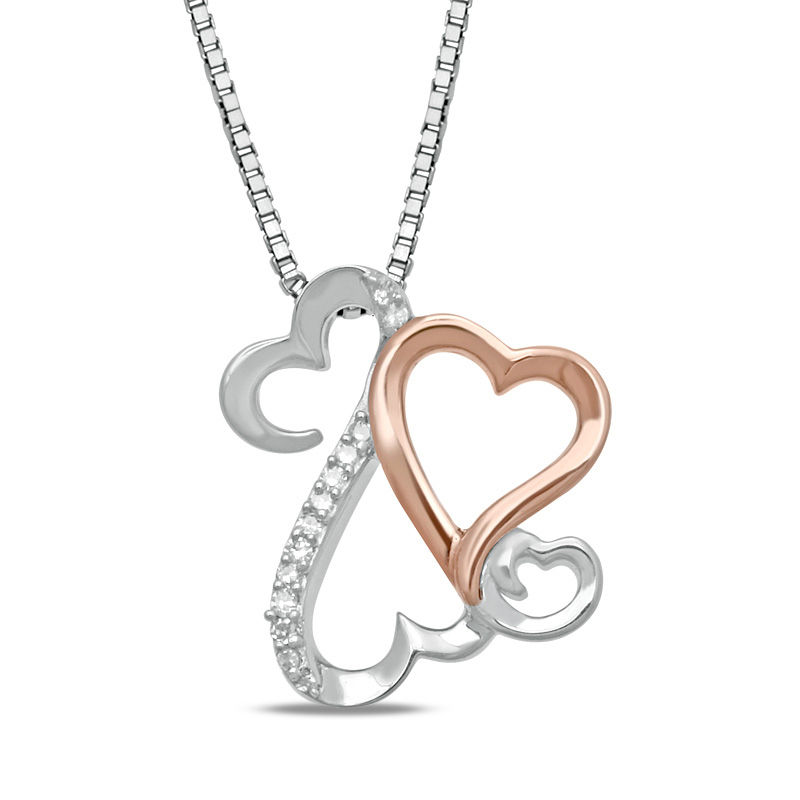 Open Hearts Family by Jane Seymour™ Diamond Accent Motherly Love Pendant in Sterling Silver and 10K Rose Gold