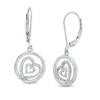 Thumbnail Image 0 of 0.15 CT. T.W. Diamond Tilted Double Heart in Circle Drop Earrings in Sterling Silver