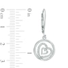 Thumbnail Image 1 of 0.15 CT. T.W. Diamond Tilted Double Heart in Circle Drop Earrings in Sterling Silver
