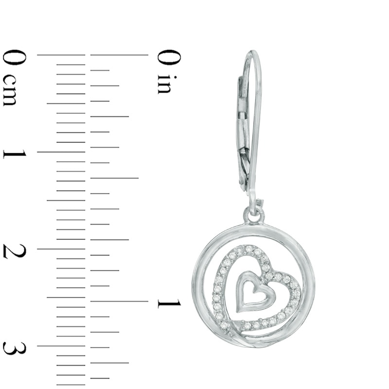 0.15 CT. T.W. Diamond Tilted Double Heart in Circle Drop Earrings in Sterling Silver