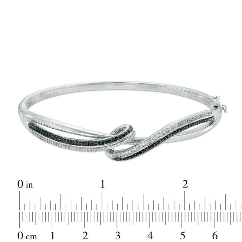0.45 CT. T.W. Black and White Diamond Overlay Bangle in Sterling Silver
