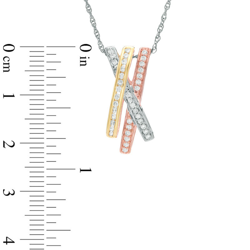 0.30 CT. T.W. Diamond Criss-Cross Bar Pendant in 10K Tri-Tone Gold
