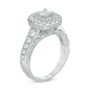1.25 CT. T.W. Canadian Certified Princess-Cut Diamond Double Frame Engagement Ring in 14K White Gold (I/I1)|Peoples Jewellers