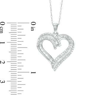 0.50 CT. T.W. Baguette and Round Diamond Heart Pendant in 10K White Gold|Peoples Jewellers
