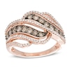 Thumbnail Image 0 of 1.00 CT. T.W. Champagne and White Diamond Cascading Waves Ring in 10K Rose Gold