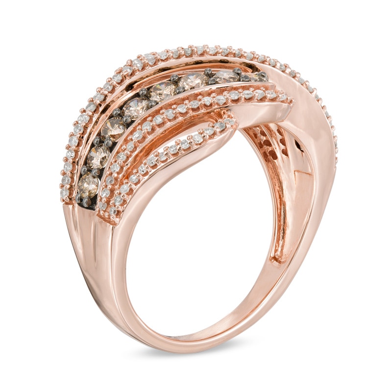 1.00 CT. T.W. Champagne and White Diamond Cascading Waves Ring in 10K Rose Gold