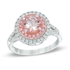 Thumbnail Image 0 of 7.0mm Lab-Created Pink and White Sapphire Double Frame Ring in Sterling Silver and 14K Rose Gold Plate