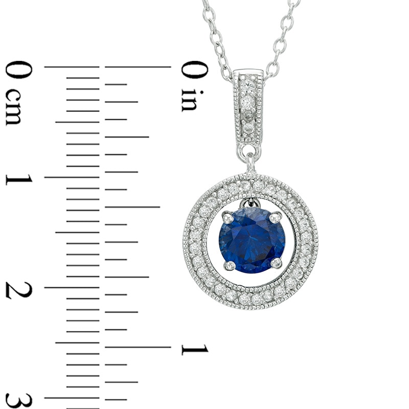 Lab-Created Blue and White Sapphire Frame Pendant and Earrings Set in Sterling Silver