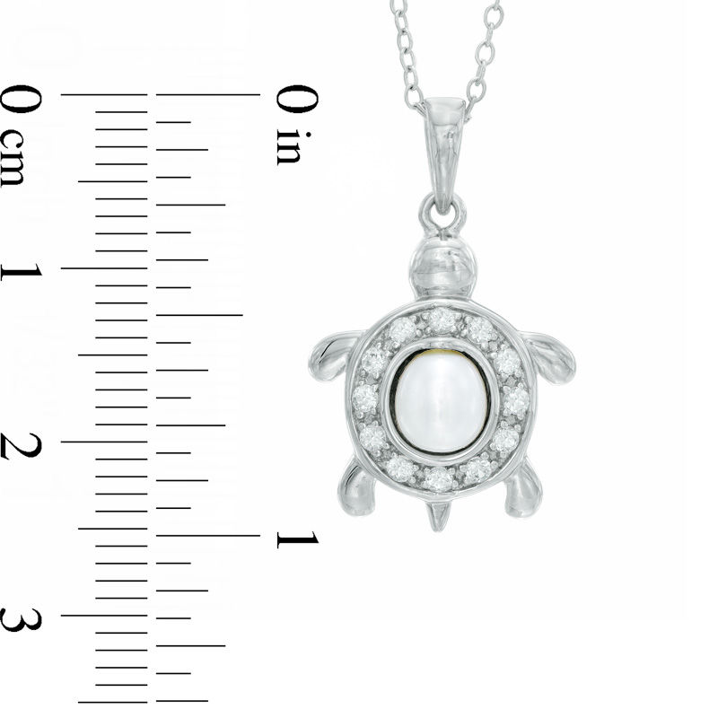 5.5 - 6.0mm Oval Cultured Freshwater Pearl and Lab-Created White Sapphire Turtle Pendant in Sterling Silver