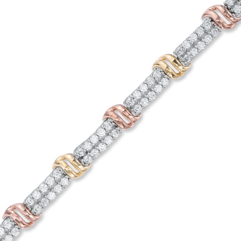 1.95 CT. T.W. Diamond Double Row Bracelet in 10K Tri-Tone Gold - 7.25"