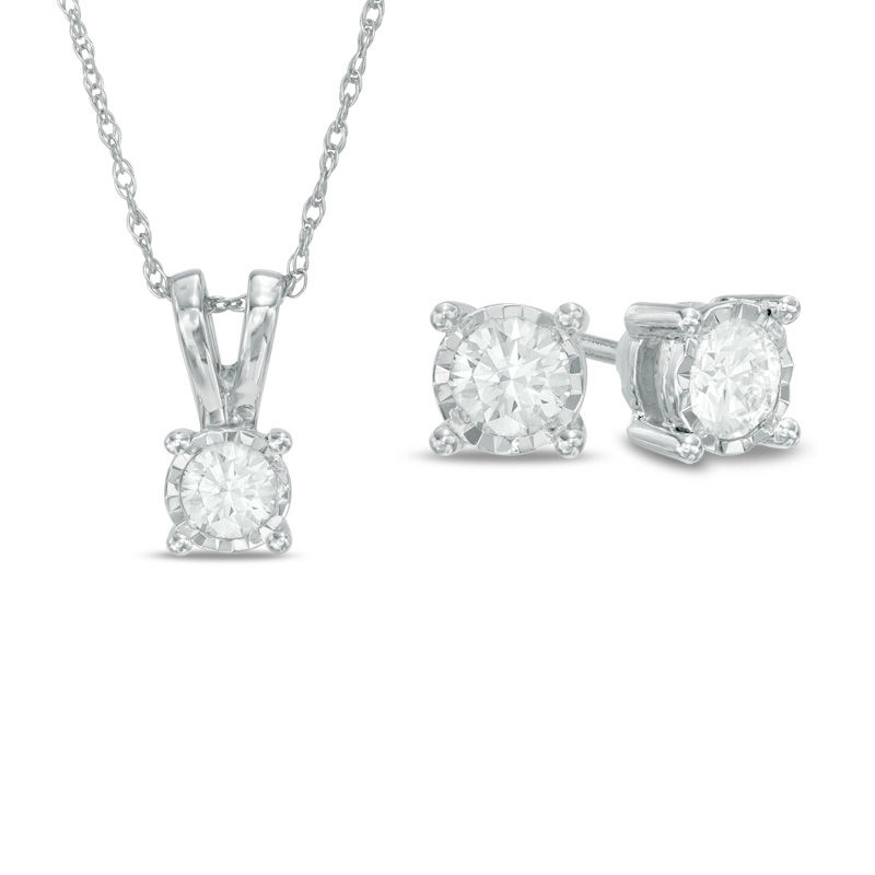 0.45 CT. T.W. Diamond Solitaire Pendant and Earrings Set in 10K White Gold