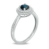 Thumbnail Image 1 of 5.0mm Blue Sapphire and 0.15 CT. T.W. Diamond Sunburst Frame Ring in 10K White Gold