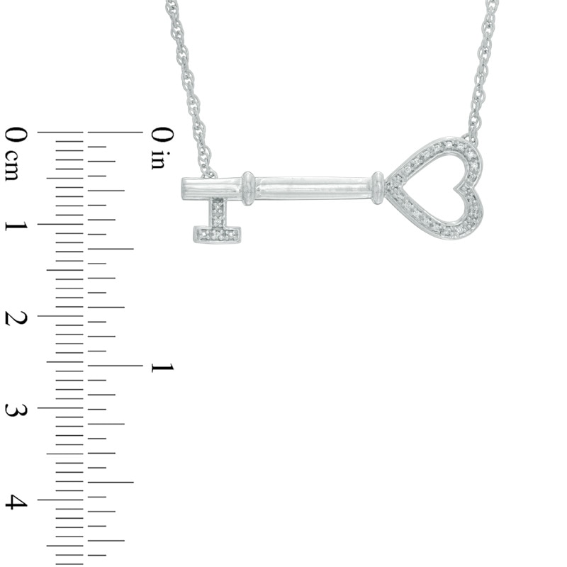Diamond Accent Sideways Key Necklace in Sterling Silver - 16.75"