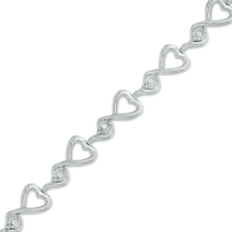 Diamond Accent Heart Link Bracelet in Sterling Silver - 7.5"