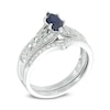 Thumbnail Image 1 of Marquise Lab-Created Blue Sapphire and 0.18 CT. T.W. Diamond Vintage-Style Bridal Set in 10K White Gold