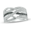 Thumbnail Image 0 of Black and White Diamond Accent Loose Woven Multi-Row Ring in Sterling Silver