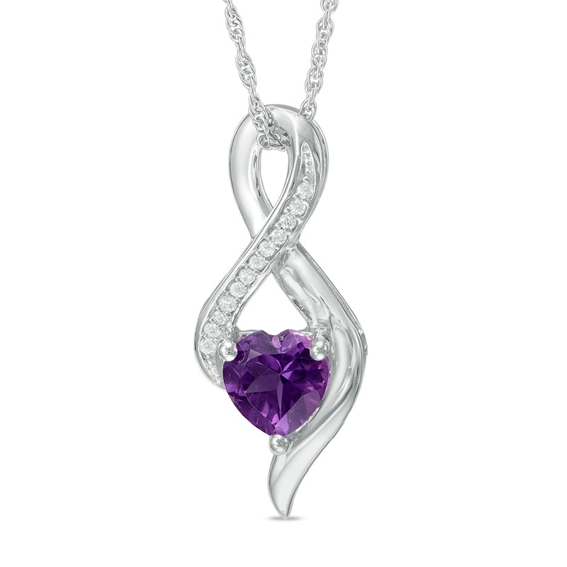 6.5mm Heart-Shaped Amethyst and Diamond Accent Infinity Pendant in 10K White Gold