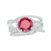 Thumbnail Image 0 of 8.0mm Lab-Created Ruby and 0.32 CT. T.W. Diamond Frame Orbit Ring in 10K White Gold