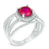 Thumbnail Image 1 of 8.0mm Lab-Created Ruby and 0.32 CT. T.W. Diamond Frame Orbit Ring in 10K White Gold