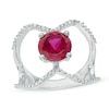 Thumbnail Image 0 of 7.5mm Lab-Created Ruby and Diamond Accent Orbit Ring in Sterling Silver