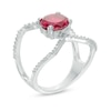 Thumbnail Image 1 of 7.5mm Lab-Created Ruby and Diamond Accent Orbit Ring in Sterling Silver