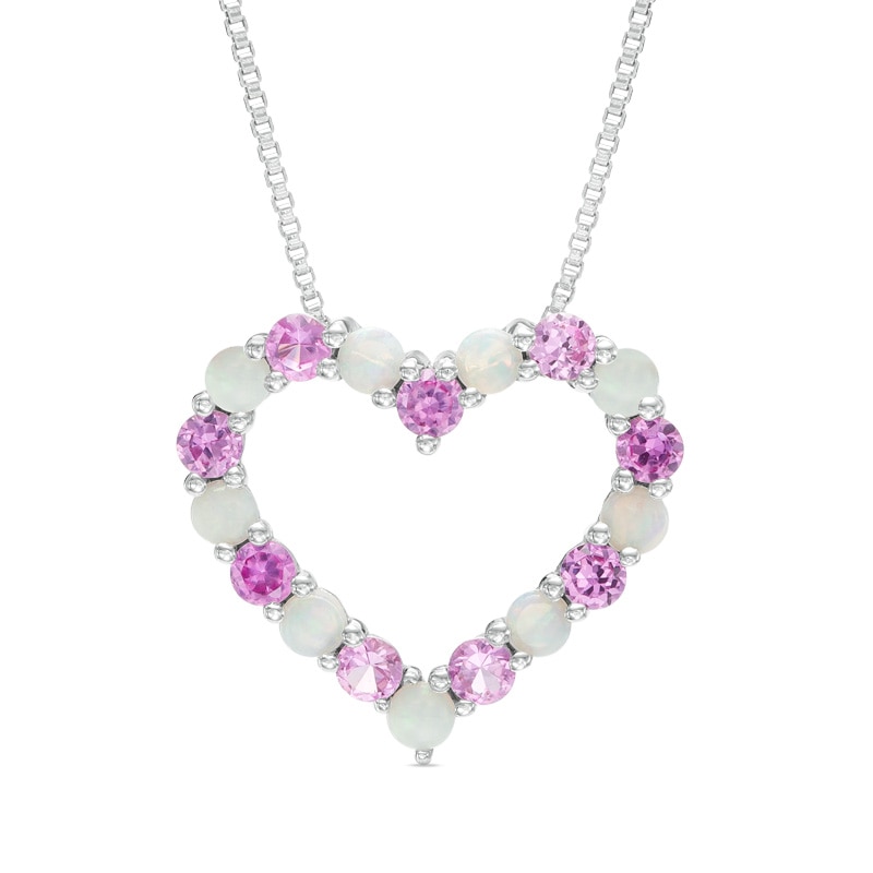 Lab-Created Opal and Pink Sapphire Heart Pendant in Sterling Silver