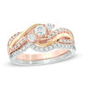 Thumbnail Image 0 of 0.45 CT. T.W. Diamond Three Stone Bypass Bridal Set in 10K Tri-Tone Gold