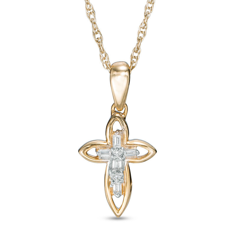 Diamond Accent Outlined Cross Pendant in 10K Gold
