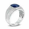 Thumbnail Image 1 of Men's Cushion-Cut Simulated Blue Star Glass and Diamond Accent Ring in 10K White Gold