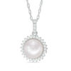 Thumbnail Image 0 of Vera Wang LOVE 7.5 - 8.0mm Cultured Akoya Pearl and Diamond Accent Frame Pendant in 14K White Gold