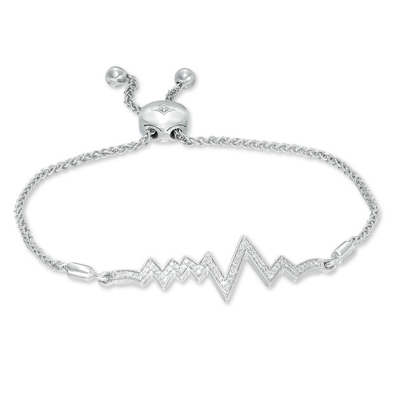 0.20 CT. T.W. Diamond Heartbeat Bolo Bracelet in Sterling Silver - 8.5"