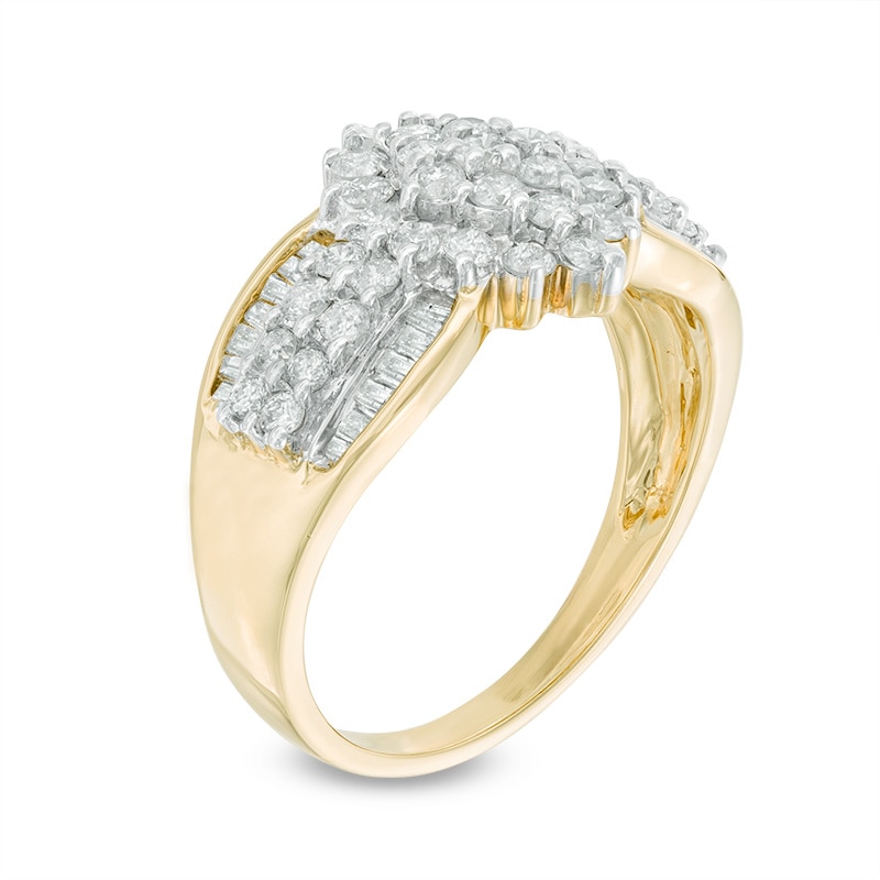 0.95 CT. T.W. Round and Baguette Composite Diamond Engagement Ring in 14K Gold