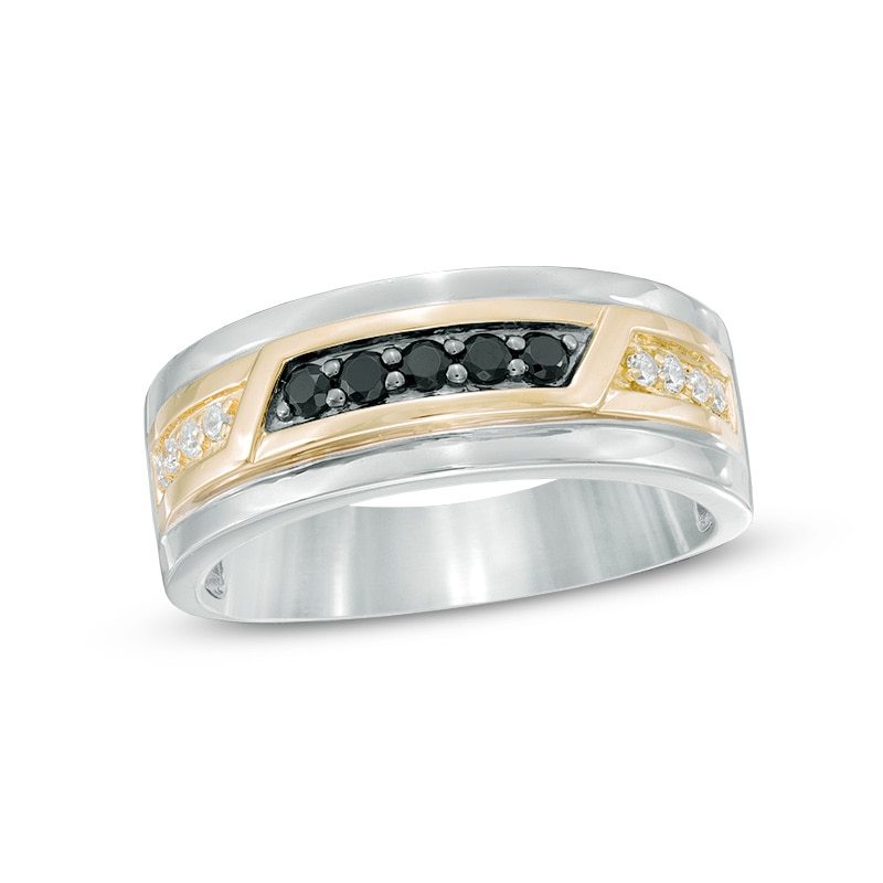 Men's 0.33 CT. T.W. Enhanced Black and White Diamond Band in 10K Two-Tone Gold