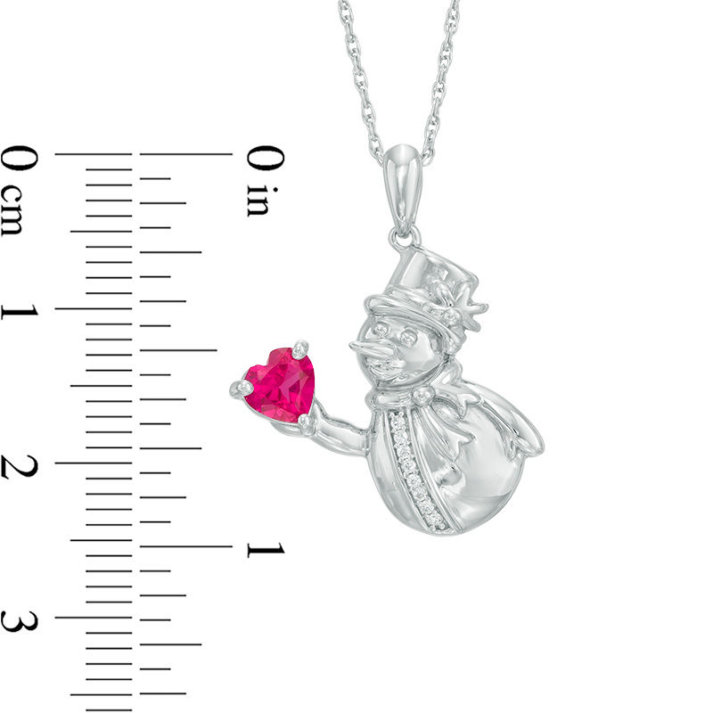 Heart-Shaped Lab-Created Ruby and Diamond Accent Snowman Pendant in Sterling Silver