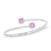 Thumbnail Image 0 of 5.0mm Cushion-Cut Lab-Created Pink and White Sapphire Frame Hinged Bangle in Sterling Silver