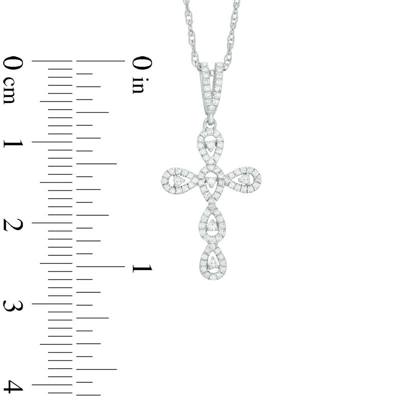 0.21 CT. T.W. Diamond Teardrop Cross Pendant in 10K White Gold